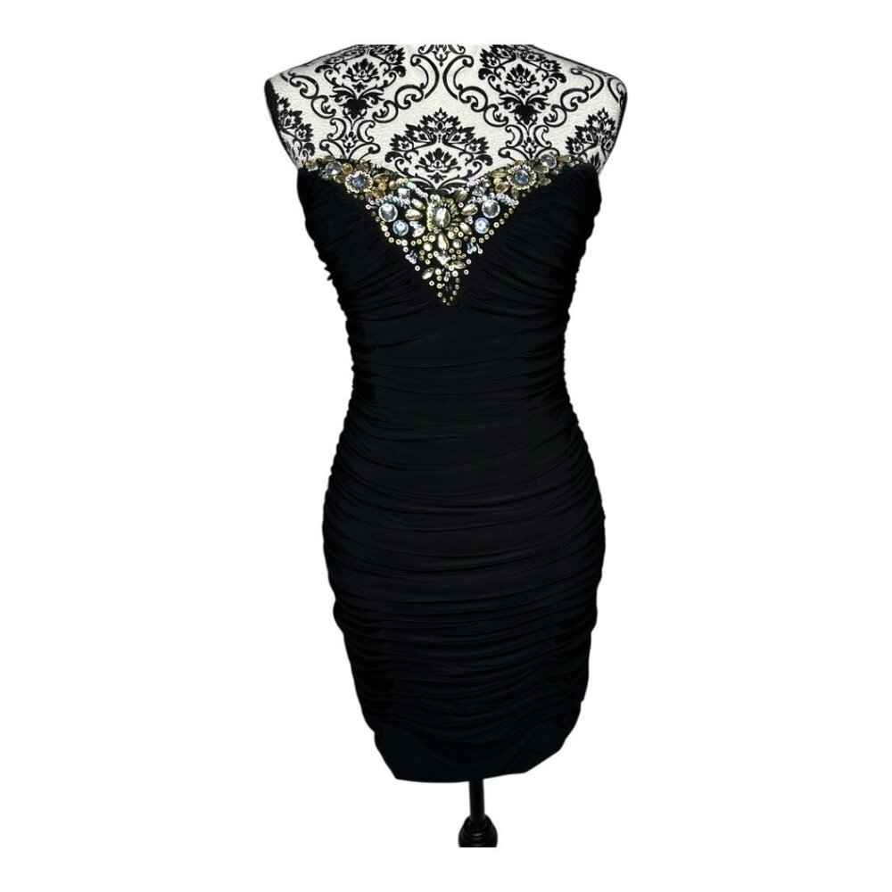 Faviana New York Formal Beaded Prom Evening Black Dress Size 8